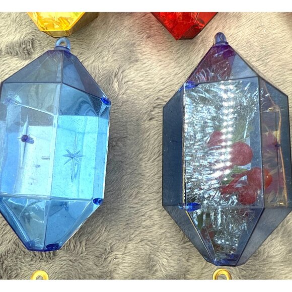 12 Vintage Jewel Brite Plastic Diamond-Shaped Ornaments Embedded Holiday Design - Picture 5 of 12